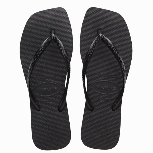 HAVAIANAS SLIM SQUARE TOE THONG STYLE FLIP FLOP SANDAL - BLACK - NEW - Picture 1 of 6